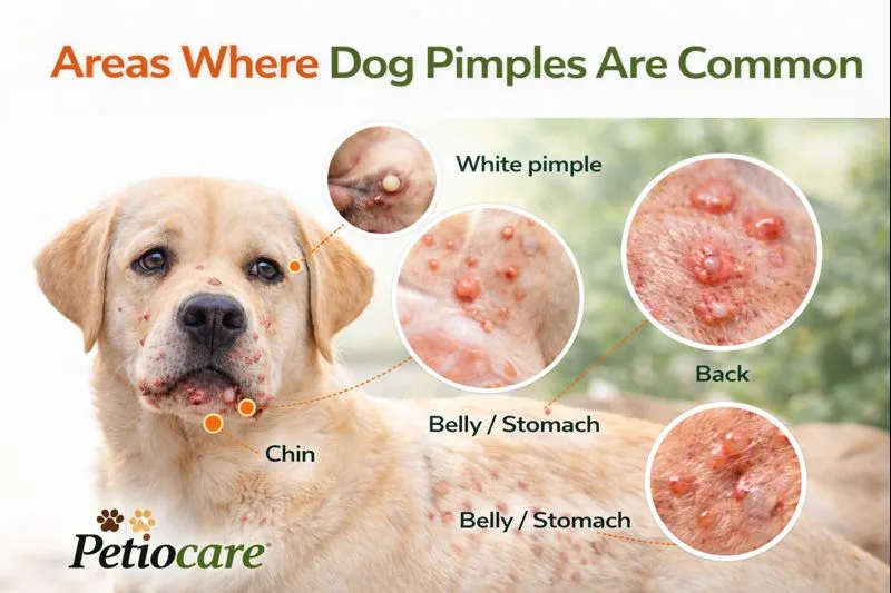 Areas where dog pimples are common